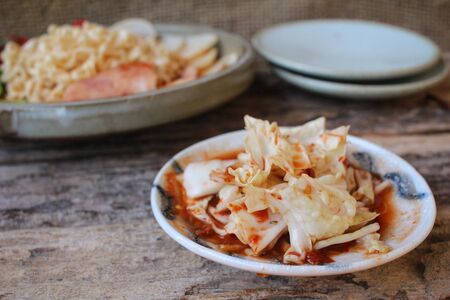 Noodle with kimchi korean foodの写真素材