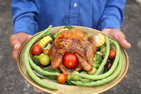 Roasted turkey chicken for thanksgiving dayの写真素材