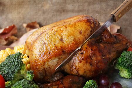 Roasted turkey chicken for thanksgiving dayの写真素材