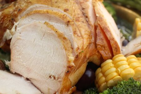 Roasted turkey chicken for thanksgiving dayの写真素材