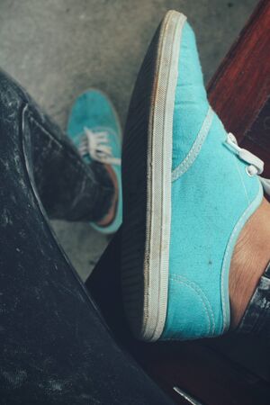 Selfie of sneakersの写真素材