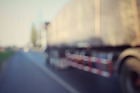 Blurred of truck on roadの写真素材
