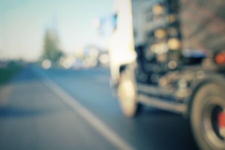 Blurred of truck on roadの写真素材