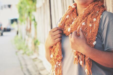 Woman with scarfの写真素材