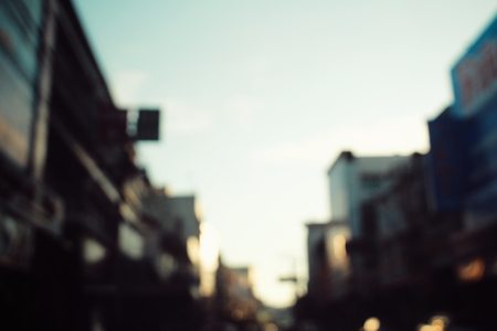 Blurred of car in city at nightの写真素材