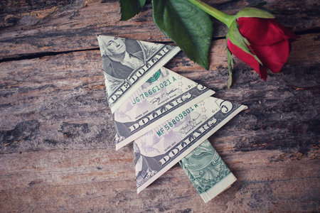 Red roses with dollarの写真素材