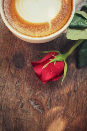 Latte art coffee with red road for valentine dayの写真素材