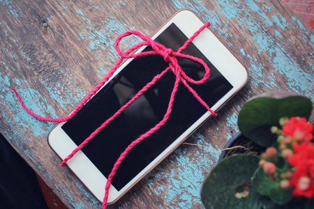 Gift of earphone with smart phoneの写真素材