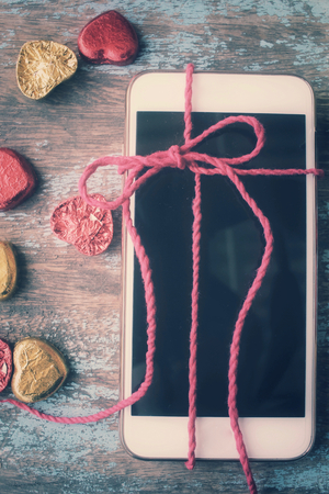 Gift of earphone with smart phoneの写真素材