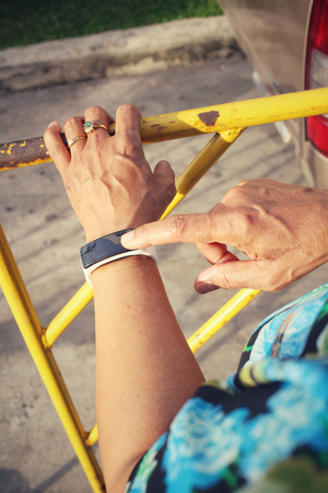 Senior woman with smartwatchの写真素材