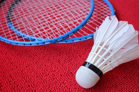 Shuttlecocks with badminton racket