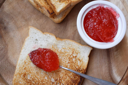 Slice toast bread with strawberry jam