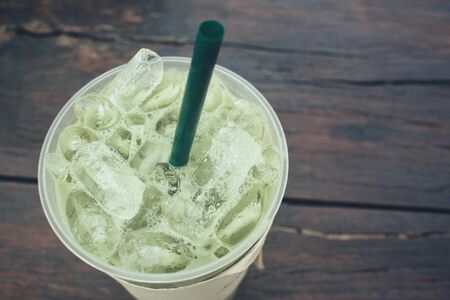 Iced green tea and milkの写真素材
