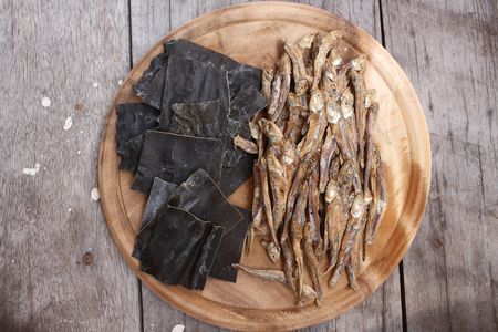 Dried seaweed and fishの写真素材