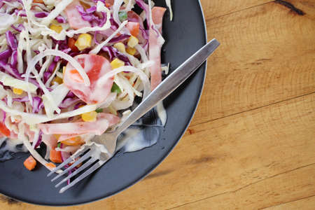 Fresh salad with hamの写真素材