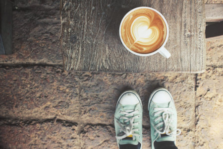 Selfie of coffee with shoes