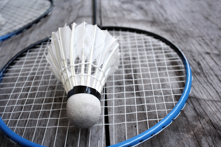 Shuttlecocks with badminton racket.の写真素材