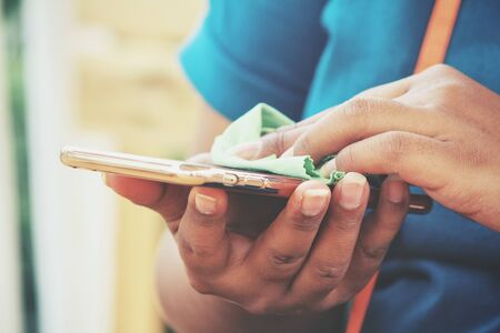 Cleaning of smart phoneの写真素材