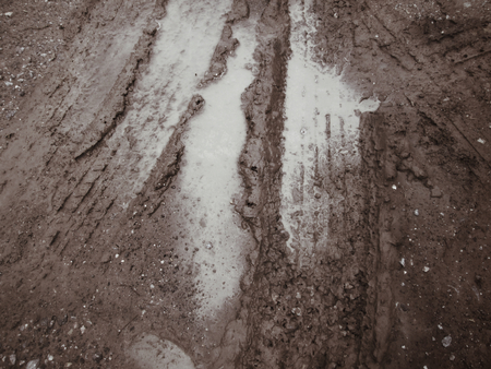 Wheel tracks on the soil.の写真素材