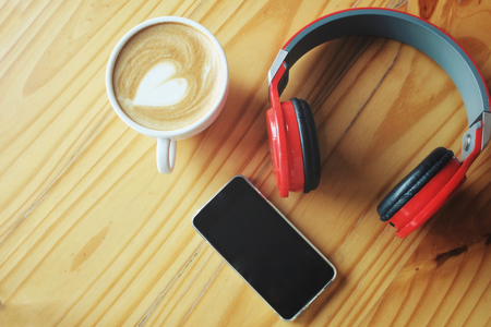 Headphones with smart phoneの写真素材