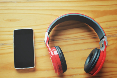 Headphones with smart phoneの写真素材