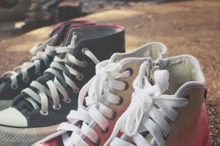 Sneakers of male and female coupleの写真素材