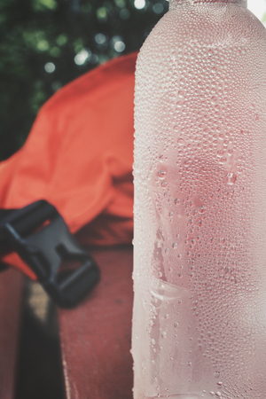 Water bottle with sports bagの写真素材