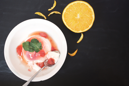 Panna cotta with strawberriesの写真素材