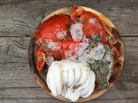 Fresh crab and squidの写真素材
