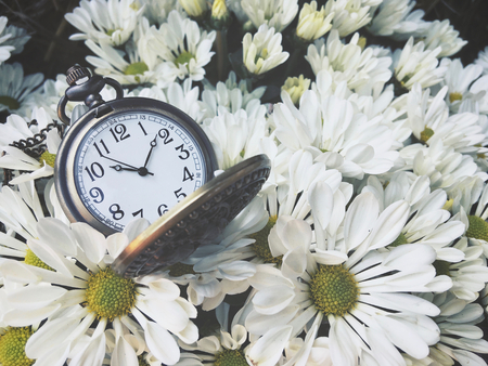 Vintage watch pocket with flowersの写真素材