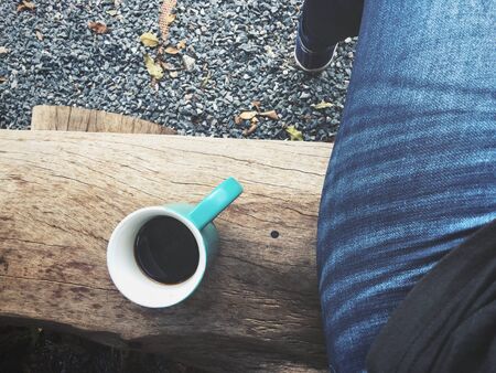 Selfie of espresso coffee の写真素材