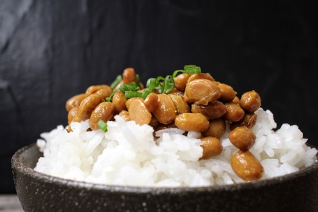 Natto with cooked rice japanese foodの写真素材