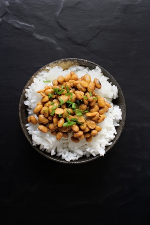 Natto with cooked rice japanese foodの写真素材