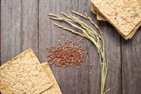Whole grain cracker with flaxseedの写真素材