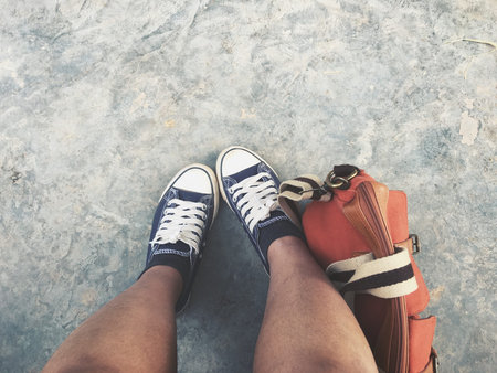 Selfie of sneakers with shoesの写真素材