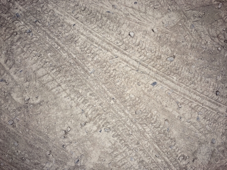 Wheel tracks on the soilの写真素材