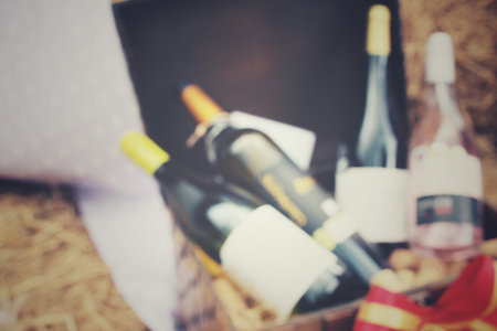 Blurred of wine bottlesの写真素材