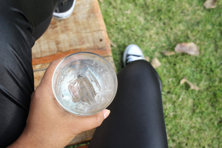 Selfie of water drink with hand
