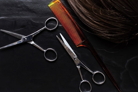 Hair cutting shears and combの写真素材