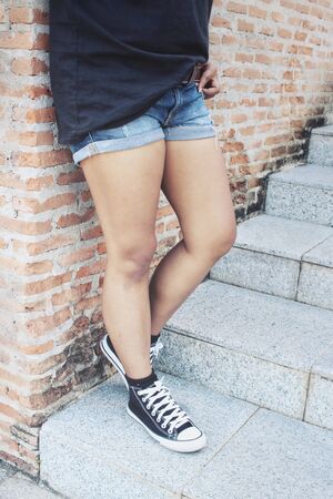 Woman with sneakersの写真素材