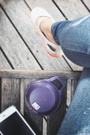 wireless speaker with smart phoneの写真素材