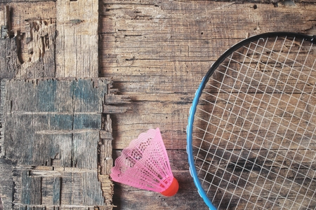Shuttlecocks with badminton racketの写真素材