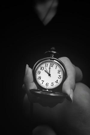 Vintage watch pocket on handの写真素材