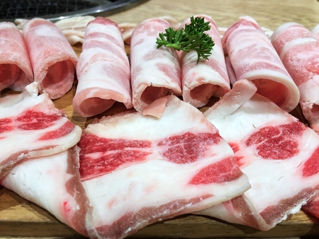Pork slices for sukiyakiの写真素材
