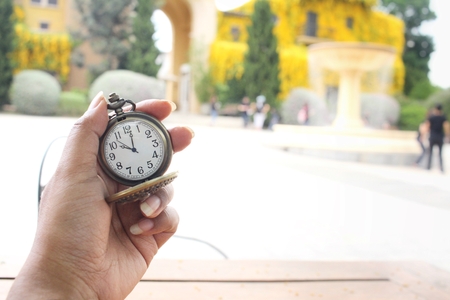 Vintage watch pocket on handの写真素材