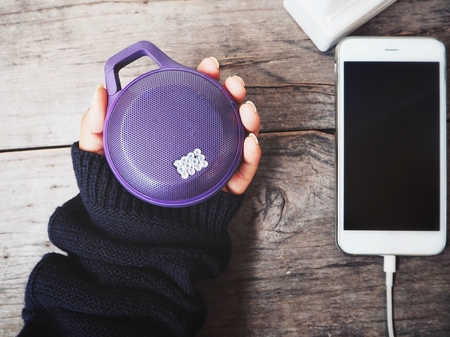 Smartphone charger with wireless speakerの写真素材