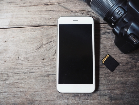 SD Card with camera and smart phoneの写真素材