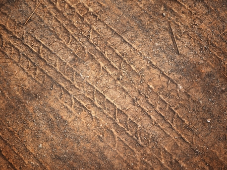 Wheel tracks on the soilの写真素材