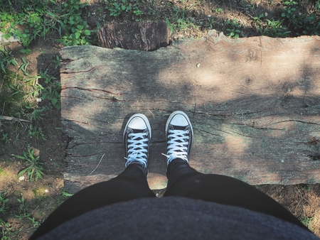 Selfie of sneakersの写真素材