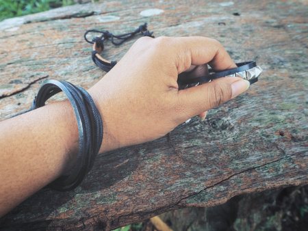 Leather bracelet on hand